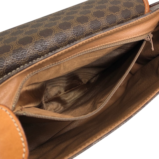 CELINE セリーヌ ショルダーバッグ ブラウン マカダム ブラゾン型押し PVC レザー フラップ vintage ヴィンテージ オールド 6pmbjw