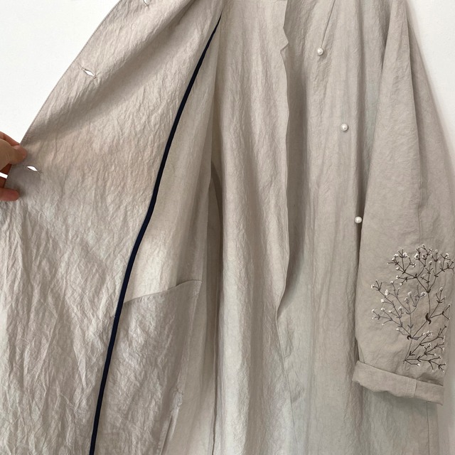 [ Ladies ] カスミソウ刺繍ライトコート -light gray- 梅雨寒軽量アウター