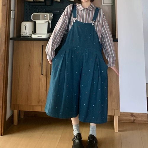 ハート刺繍デニムサロペットパンツ ・12547