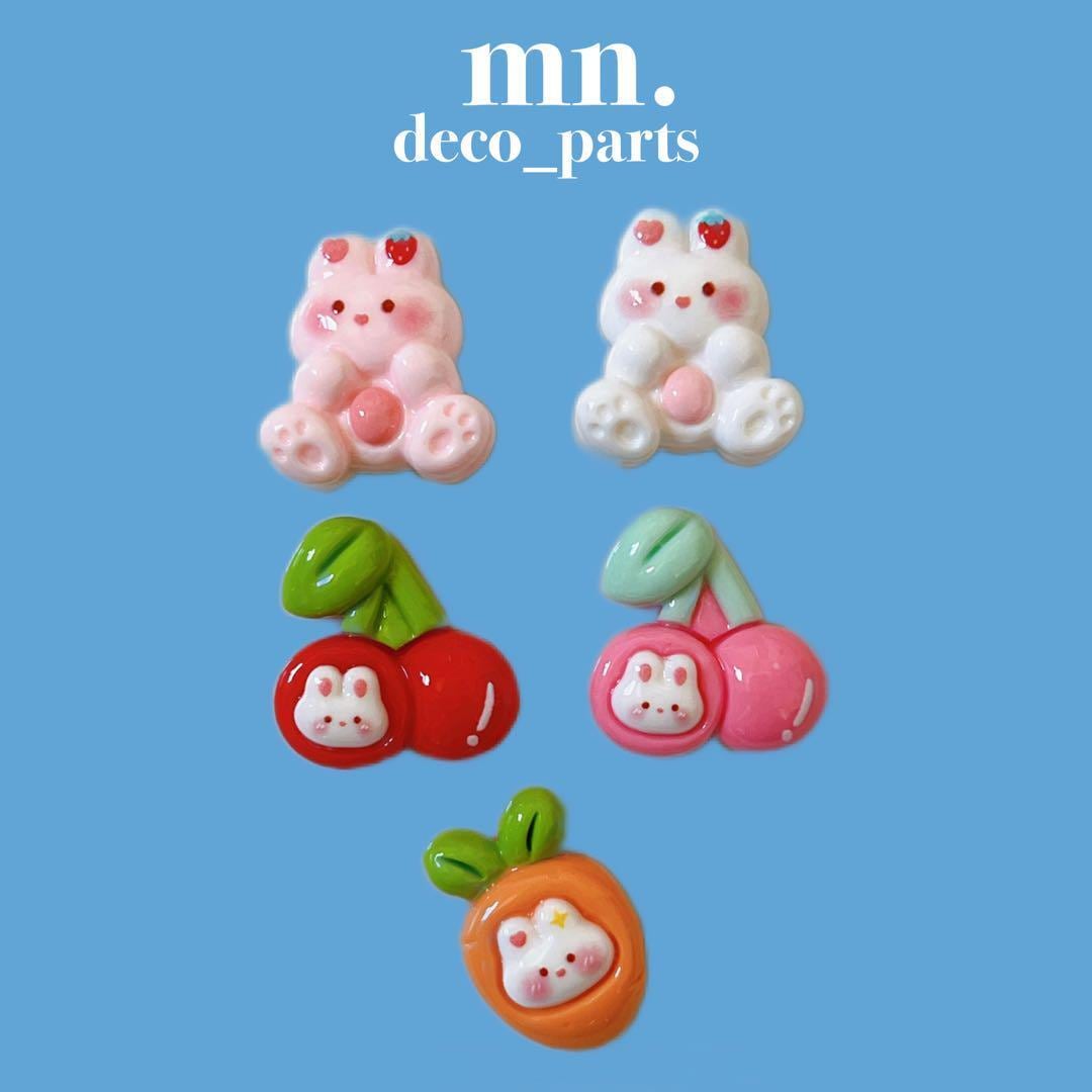 【2個セット】デコパーツ ハンドメイド カボション うさぎ さくらんぼ にんじん