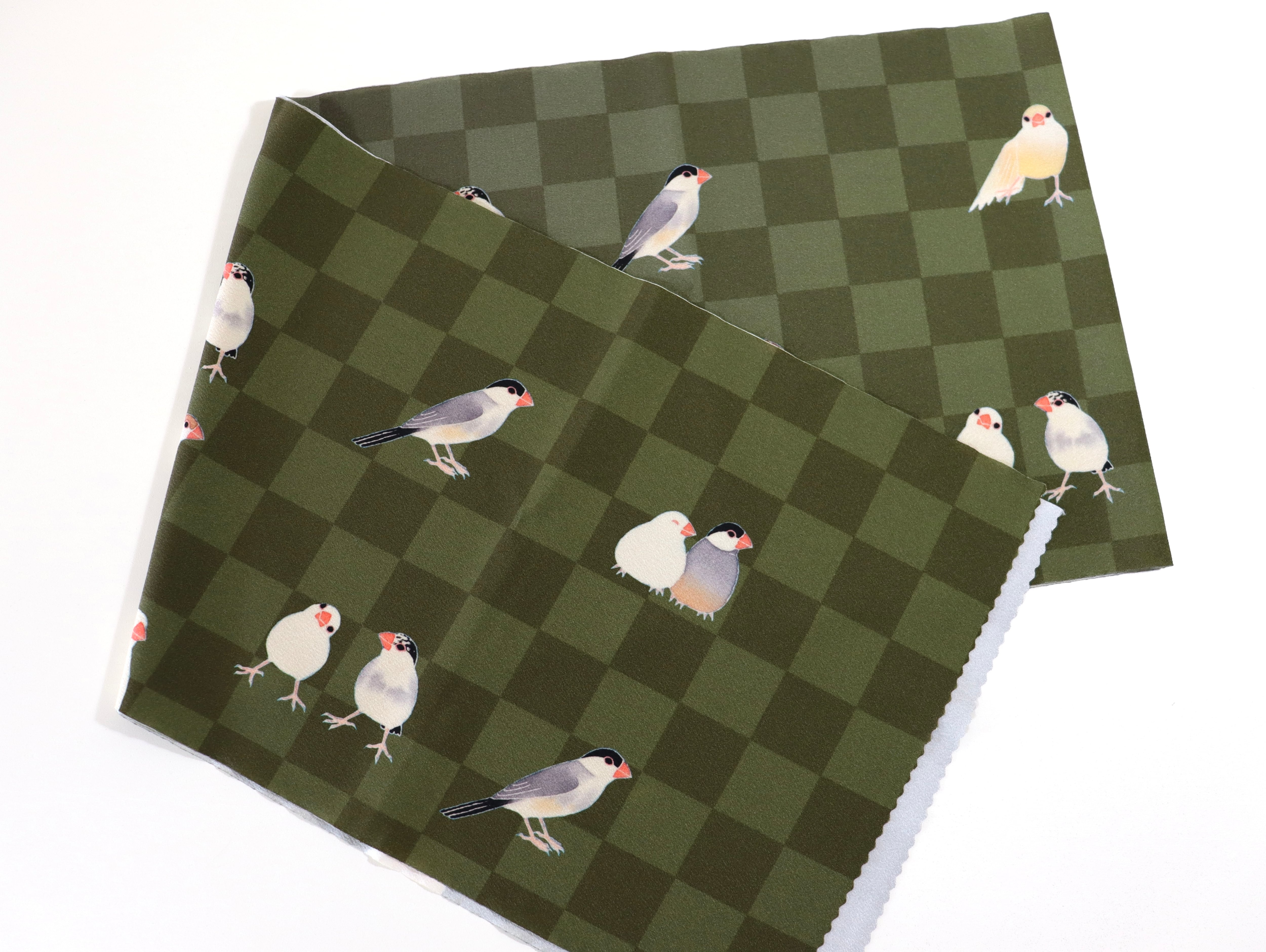 即納品】some-pri 帯揚ストール「文鳥図鑑」市松カーキ | 染工房ユキヤ