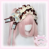 ♡【全3色】ミントチョコレート パールチェーン＆フリルレースリボン お茶会ヘッドドレス ♡