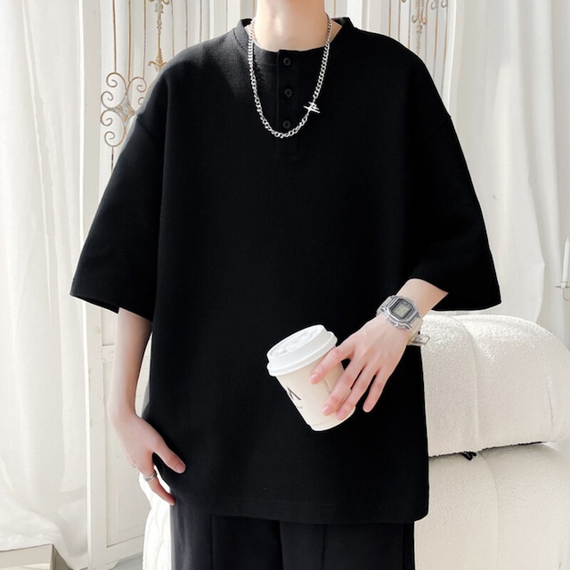 Waffle-Knit Henley Short-Sleeve T-Shirt(MT1610)