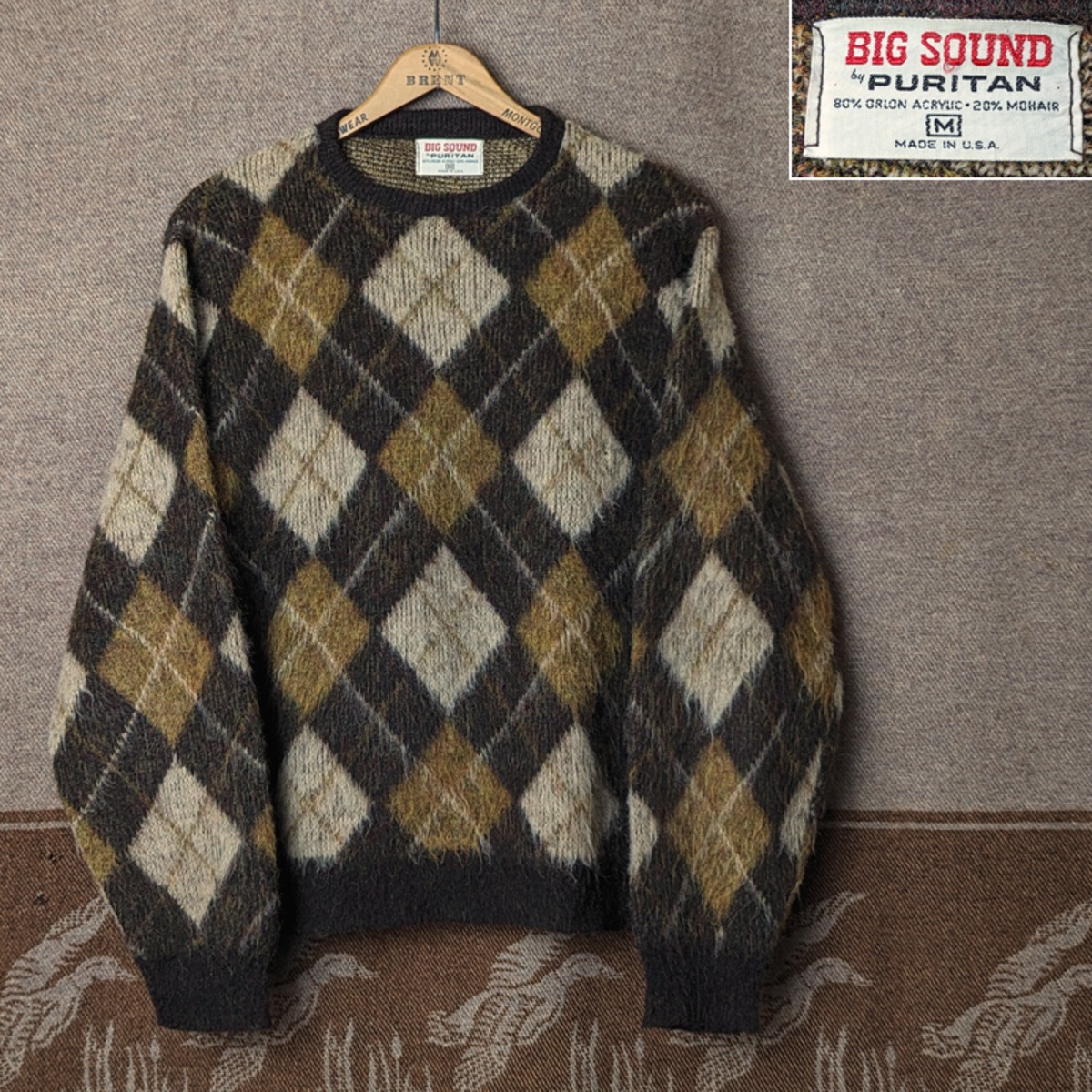 60s～ BIG SOUND by PURITAN Argyle Mohair Sweater （M） | Wonder 