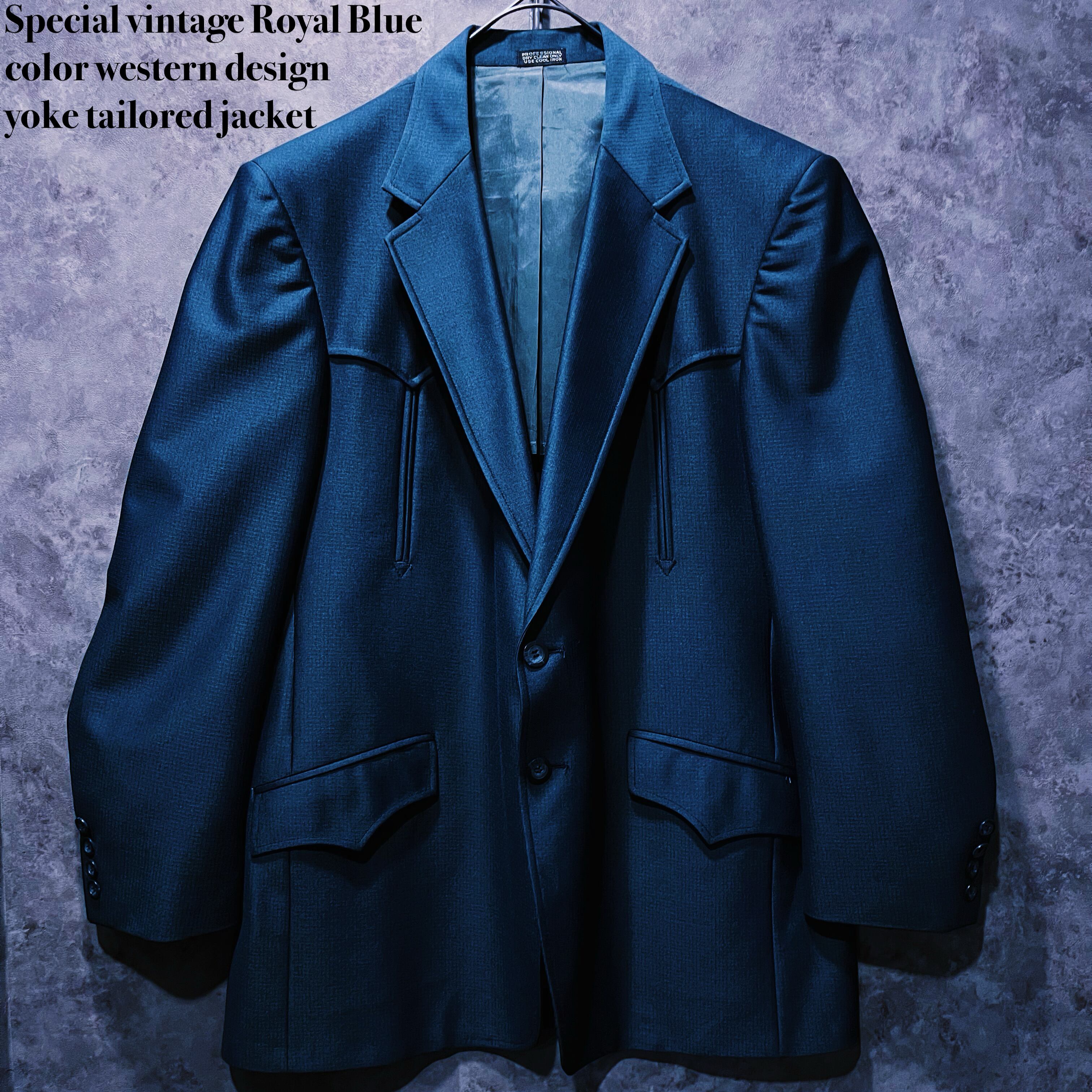 【doppio】Special vintage Royal Blue color western design yoke tailored jacket