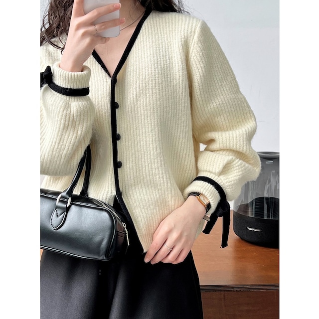 contrast ribbon cardigan