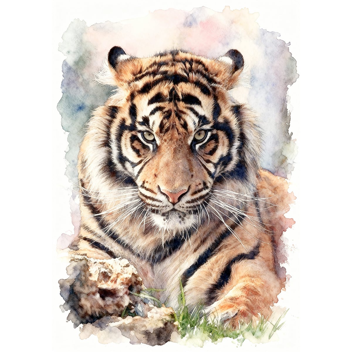 絵画 動物 トラ インテリアアート額付き 水彩画風 WAT1775