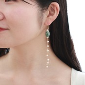 パールと彫り翡翠が絶妙！ pearl  green long A貨翡翠 jd_mm1187