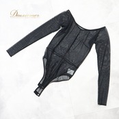 社交ダンス 衣装 トップス レオタード ブラック系 チャコット Chacott 日本製 黒 伸縮 ストレッチ 練習 レッスン 長袖 メッシュ生地 ボタン バレエ 無地 シンプル ダンス衣装 イベント ステージ 重ね着