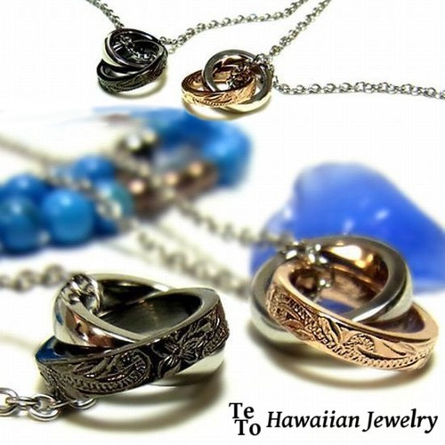 【ハワイアンジュエリー / HawaiianJewelry】 ネックレス/ネックレス プルメリア スクロール ホヌ ダブルリング 2リング (gps8724)