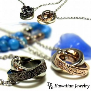 【ハワイアンジュエリー / HawaiianJewelry】 ネックレス/ネックレス プルメリア スクロール ホヌ ダブルリング 2リング (gps8724)