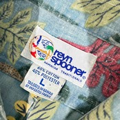 90s ビキニタグ reyn spooner ハワイ製 レインスプーナー ボタニカル 半袖 アロハシャツ L/ブルー系 メンズ ビンテージ