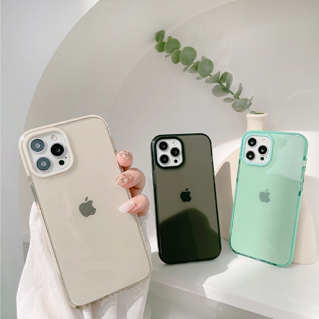 クリア くすみカラー ケース 韓国風 アイボリー グリーン ブラック | iPhoneケース