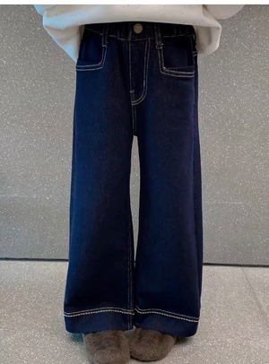 配色ステッチのルーズワイドデニムパンツ