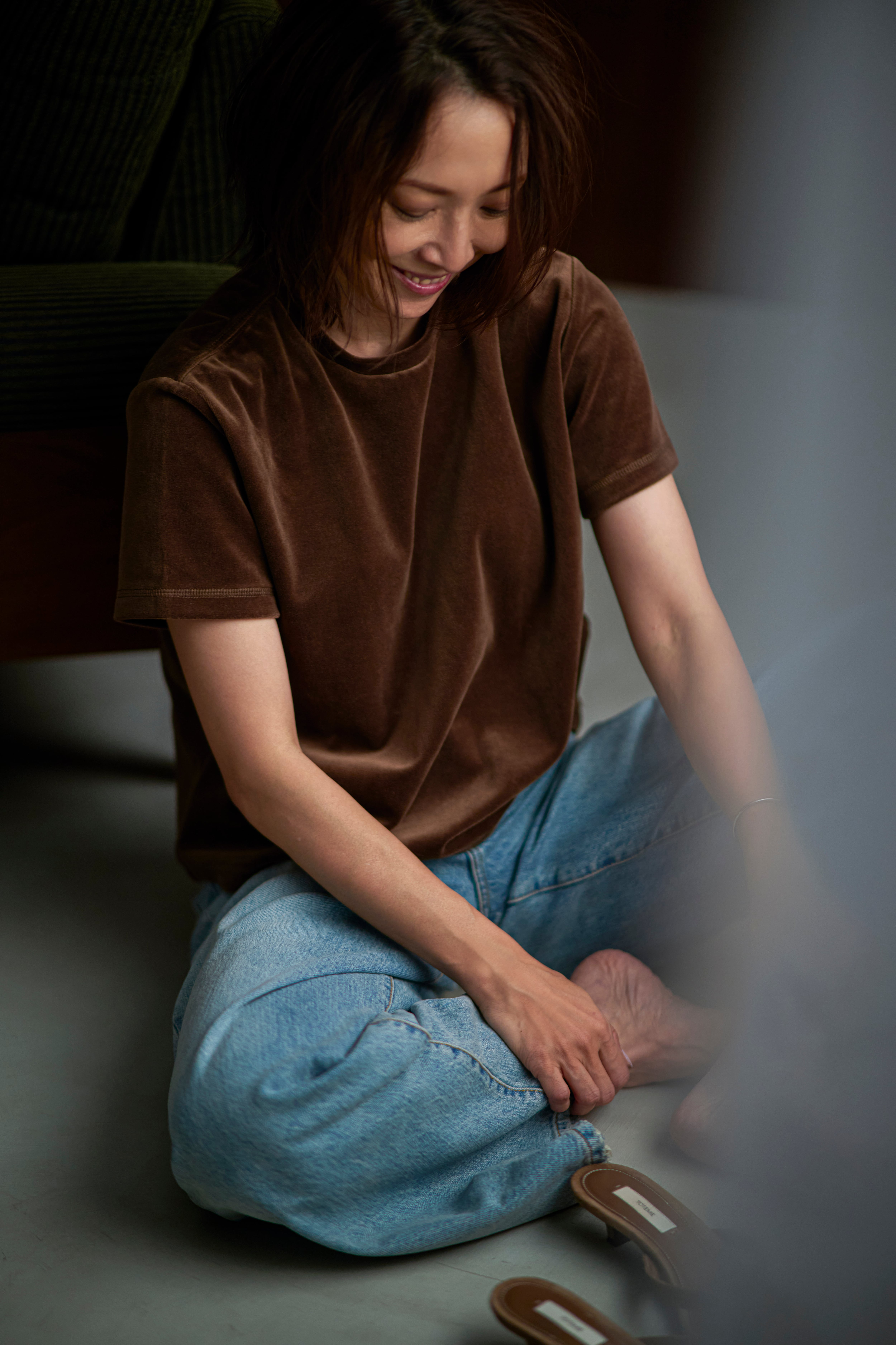Meravel ベロアTee ブラウン velour simple comfortable Tee(3色） | meravel