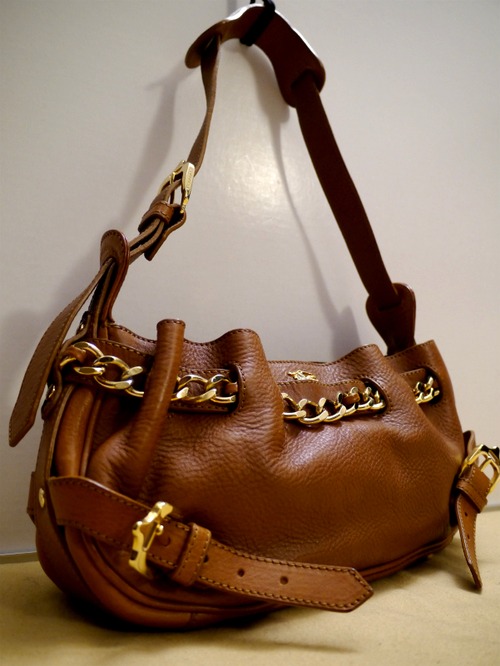 16万◆BURBERRY PRORSUM バーバリープローサム バイカーチェーンデザイン レザー ショルダー バッグ◆ コレクションラインの圧倒的な存在感