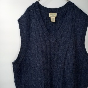 エルエルビーン　ケーブル　ニットベスト　セーター　ウール　アラン　ネイビー　L