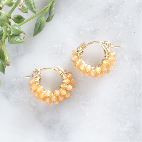 送料無料 14kgf*Orange Aventurine pavé pierced earring SSR