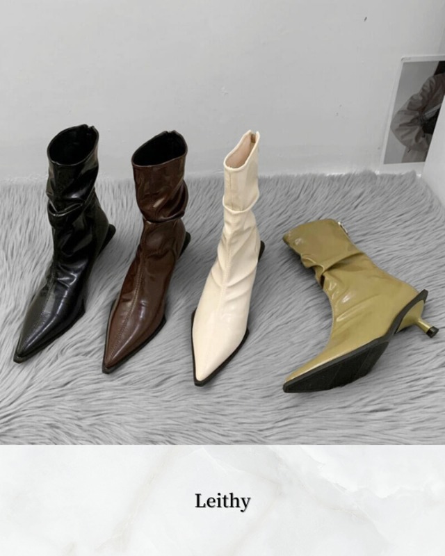 Pointed toe gathered half boots ◇4color　TH1811