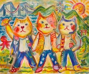 岡山デニムの猫達【アート原画】