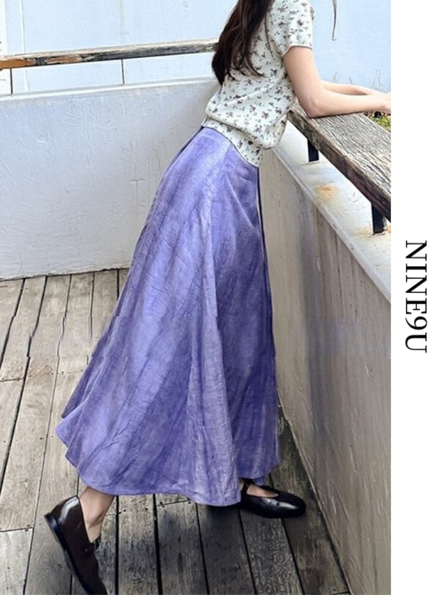 natural wrinkled retro long-skirt 3color【NINE7728】