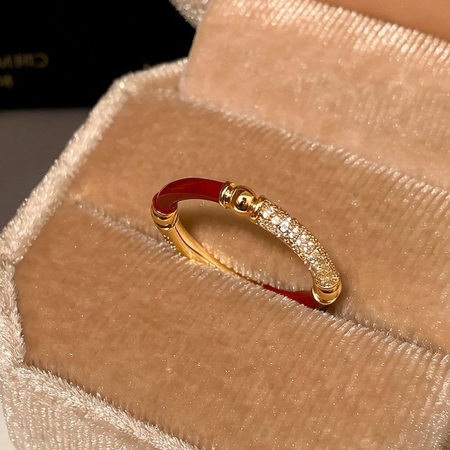 suzyacc深紅のエナメル スワロフスキーリング