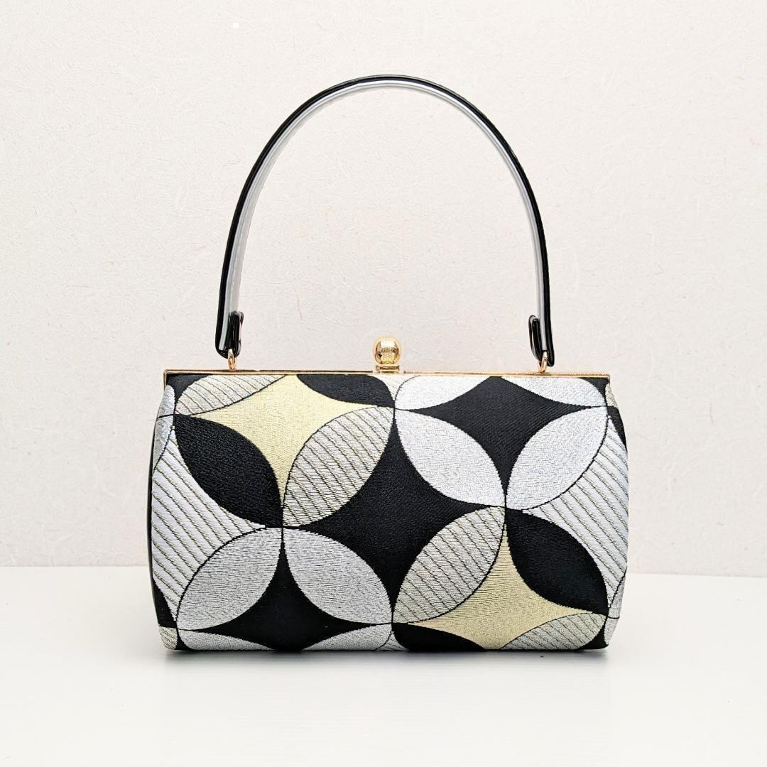 和装 草履バッグセット 帯地 七宝 黒×銀 3枚芯 フリーサイズ k15-1