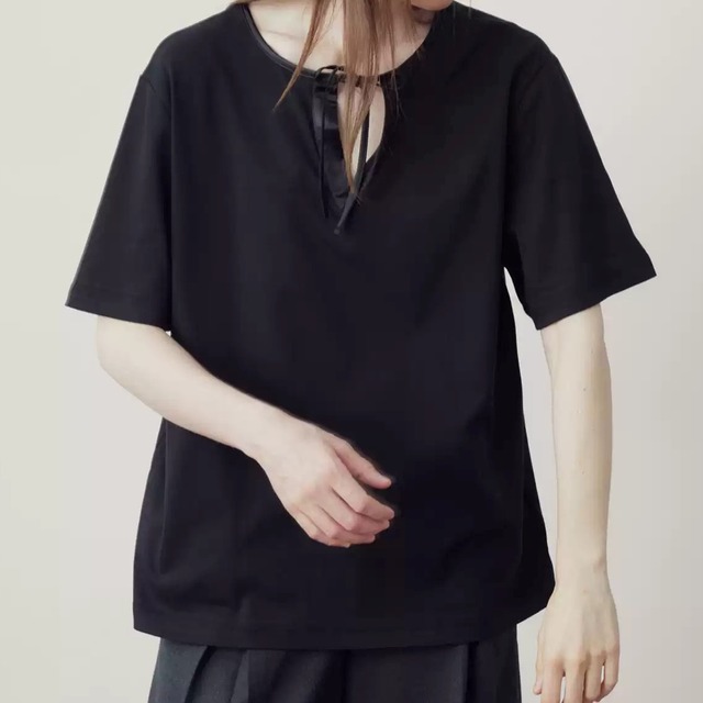 リボンタイ付き Vネック 半袖 Tシャツ 1color MTO0623