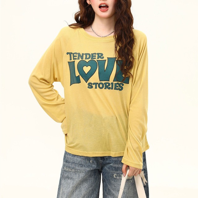 ハートロゴレタリングロングスリーブTシャツ 1col R02517
