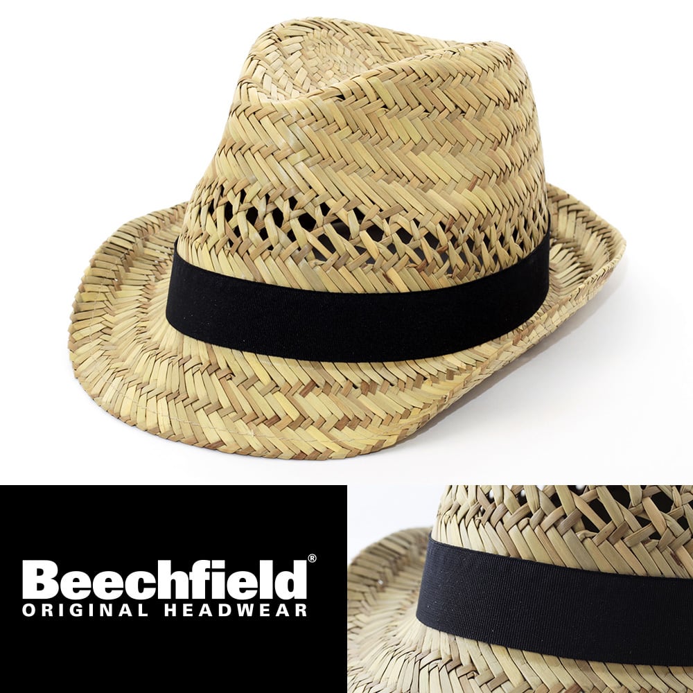 新品未使用 ハンドメイド 繊細 極美フェドラハット ストロー素材 お値下げ！ フェドラハット 帽子 Beechfield ビーチフィールド Straw summer