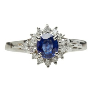 サファイア ダイヤモンド Pt900 プラチナ サファイア0.55ct ダイヤ0.16ct フラワー 花 モチーフ リング 指輪 レディース 12号 中古