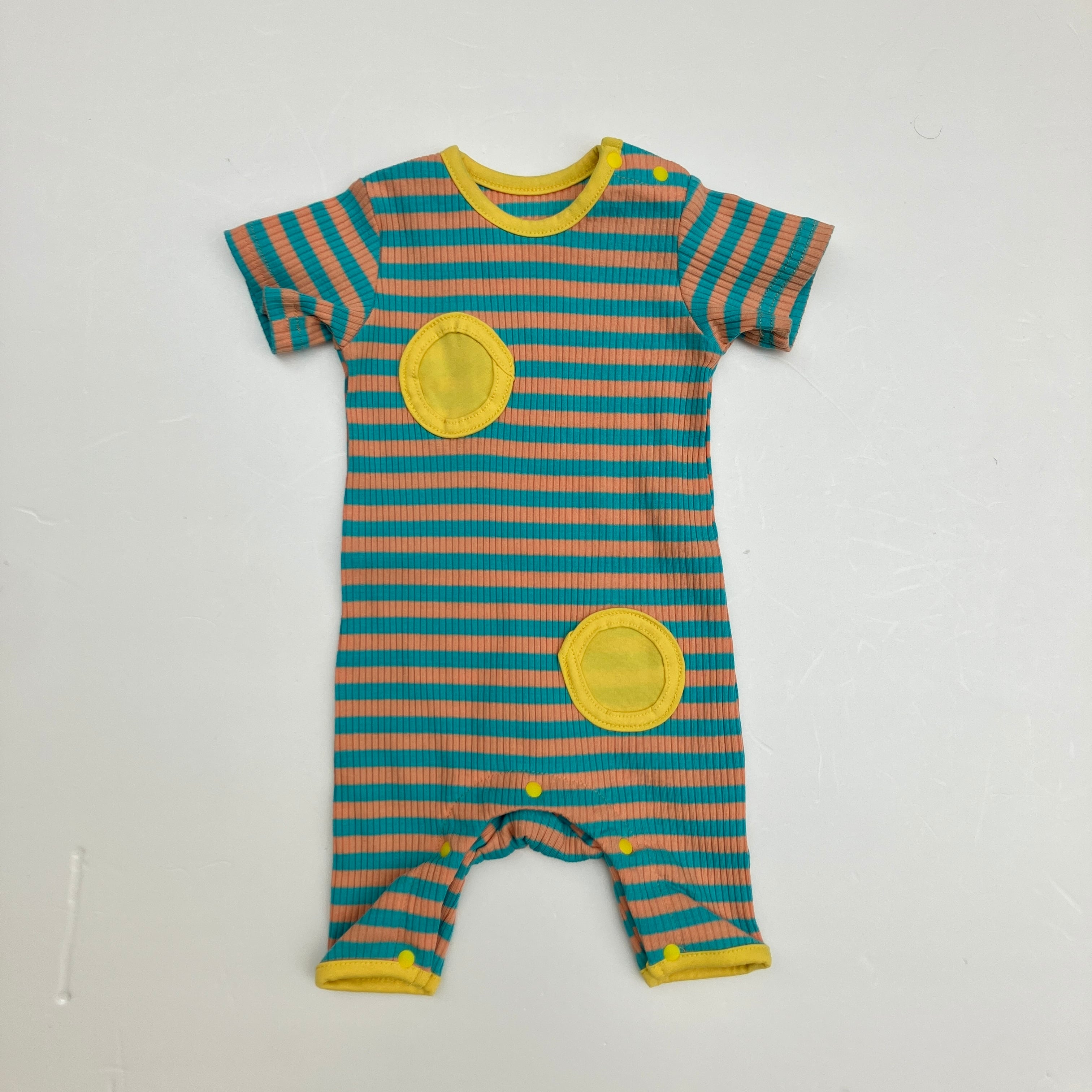 【26SS】KOQUELIKO(コキュリコ)Dots baby body orange border(XXS/XS)ロンパース ドット オレンジ ボーダー