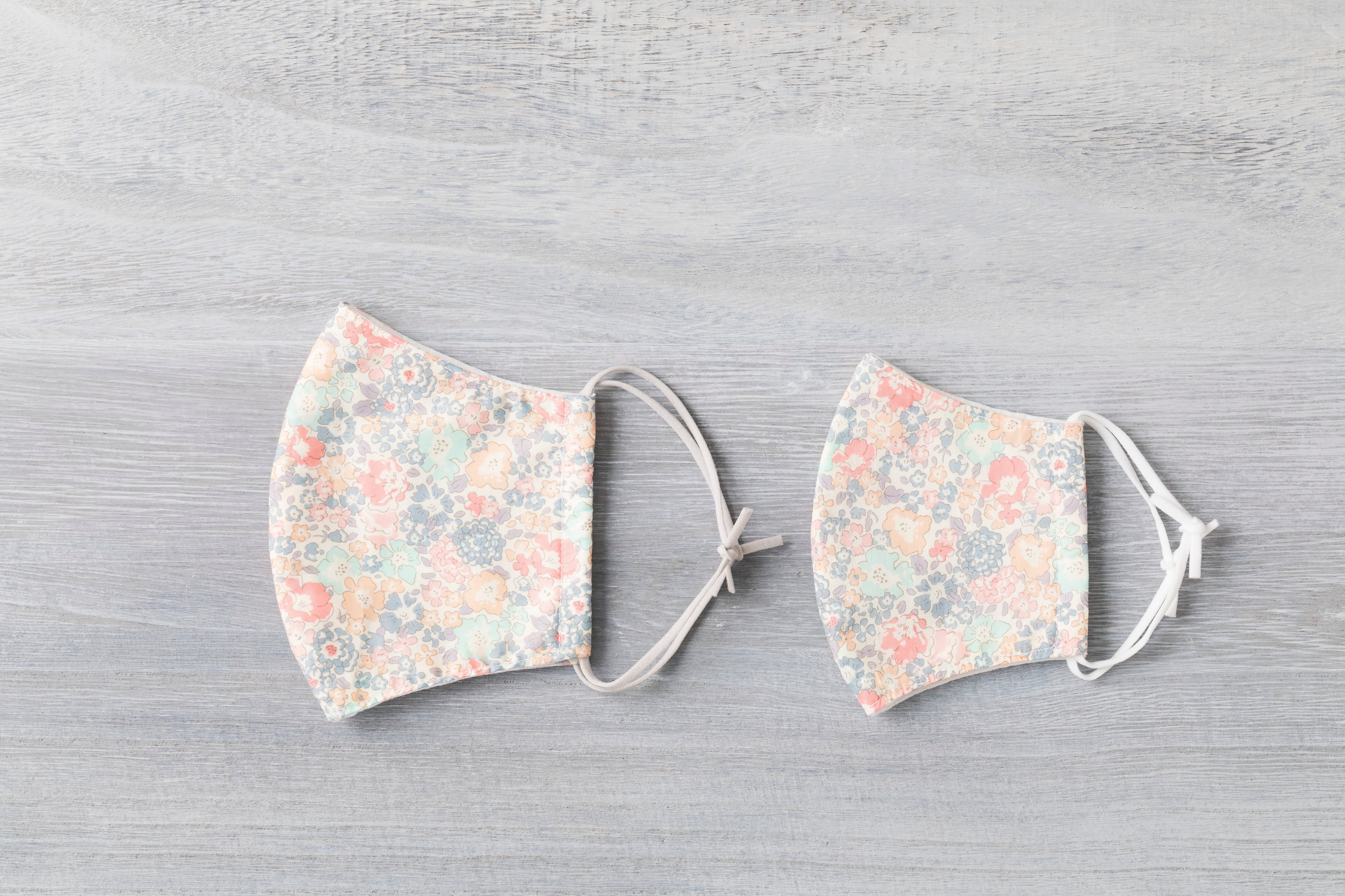 親子マスクセット(大人用&子供用) 花柄 ピンク&グレー