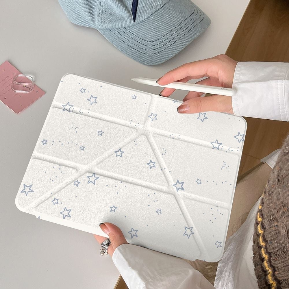 【iPadカバー】人気の星柄◎シンプルかわいい iPadケース 耐衝撃 タブレット 透明 アイパッド おしゃれ カバー 韓国 ブルー スター柄 iPadケース ND-16285