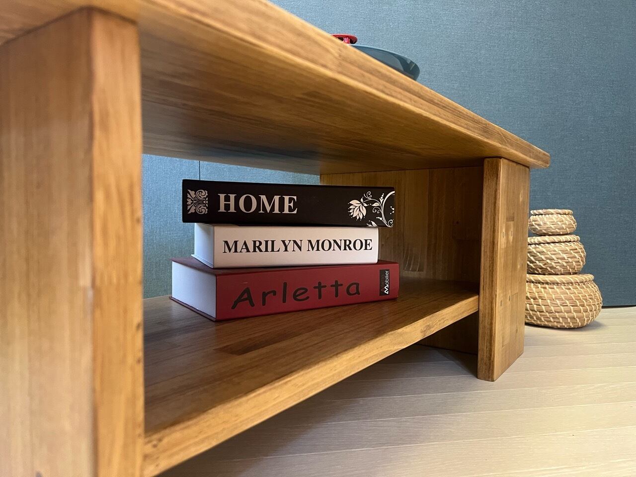 送料無料】 ローテーブル 木組棚付き 90cm 45cm パイン エボニー