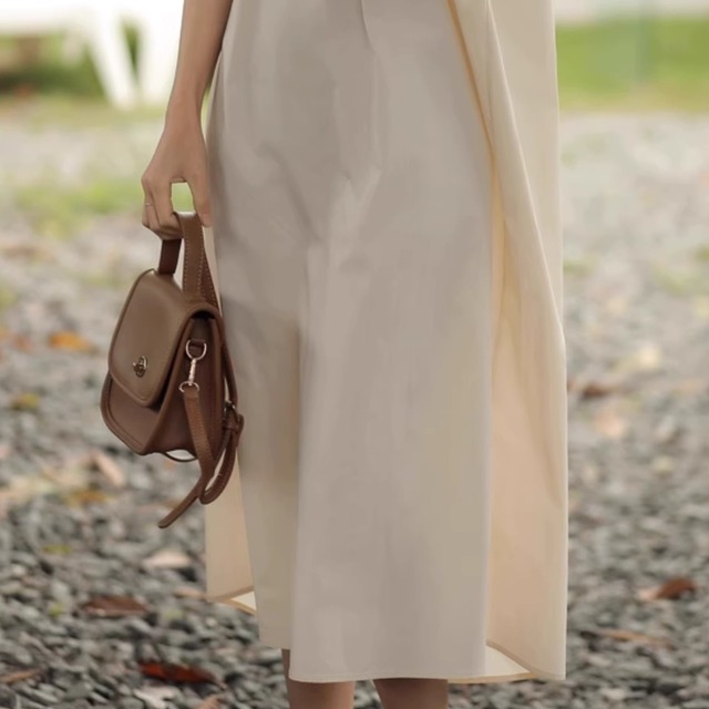 Aライン クルーネック フレンチスリーブ ワンピース  00209