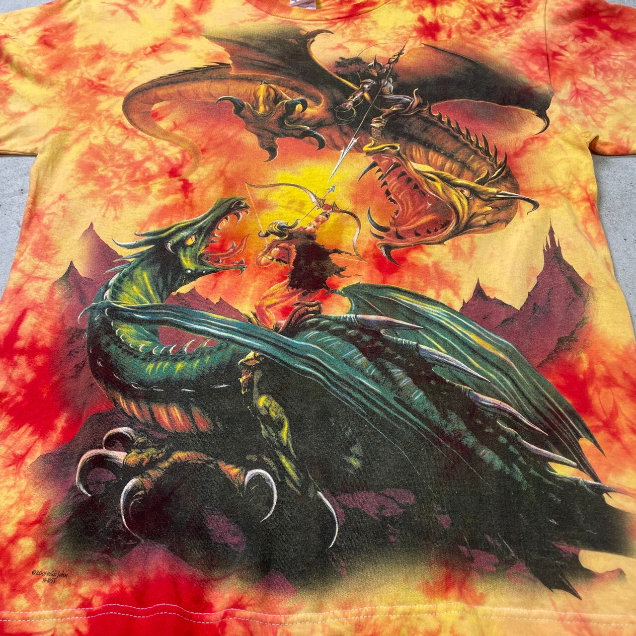 00年代 UNKNOWN ドラゴン プリントTシャツ タイダイ染め メンズM 古着 