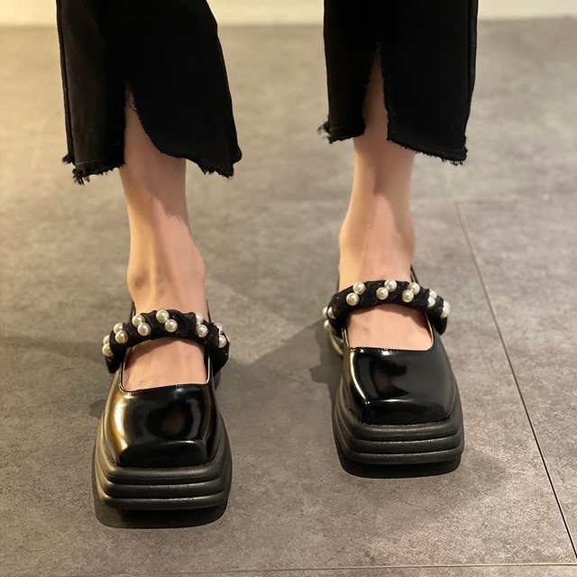 レザーサマーレッドパール 靴 シューズ 夏物 真珠 部族の婦人靴83058997988