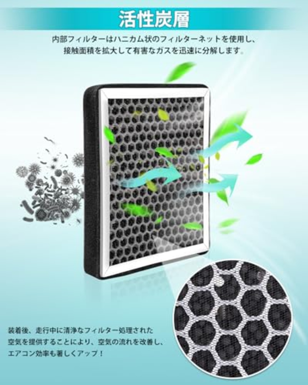 AUTO SPEC トヨタ ハイエース専用 200系 エアコンフィルター カーエアコン用フィルター 5層構造 HEPA高効率フィルター 活性炭入り HIACE 2004年8~ 1~5型 抗ウイルスタイプ PM2.5除去 高除塵 花粉 排ガス 抗カビ 1個 (グリーン)