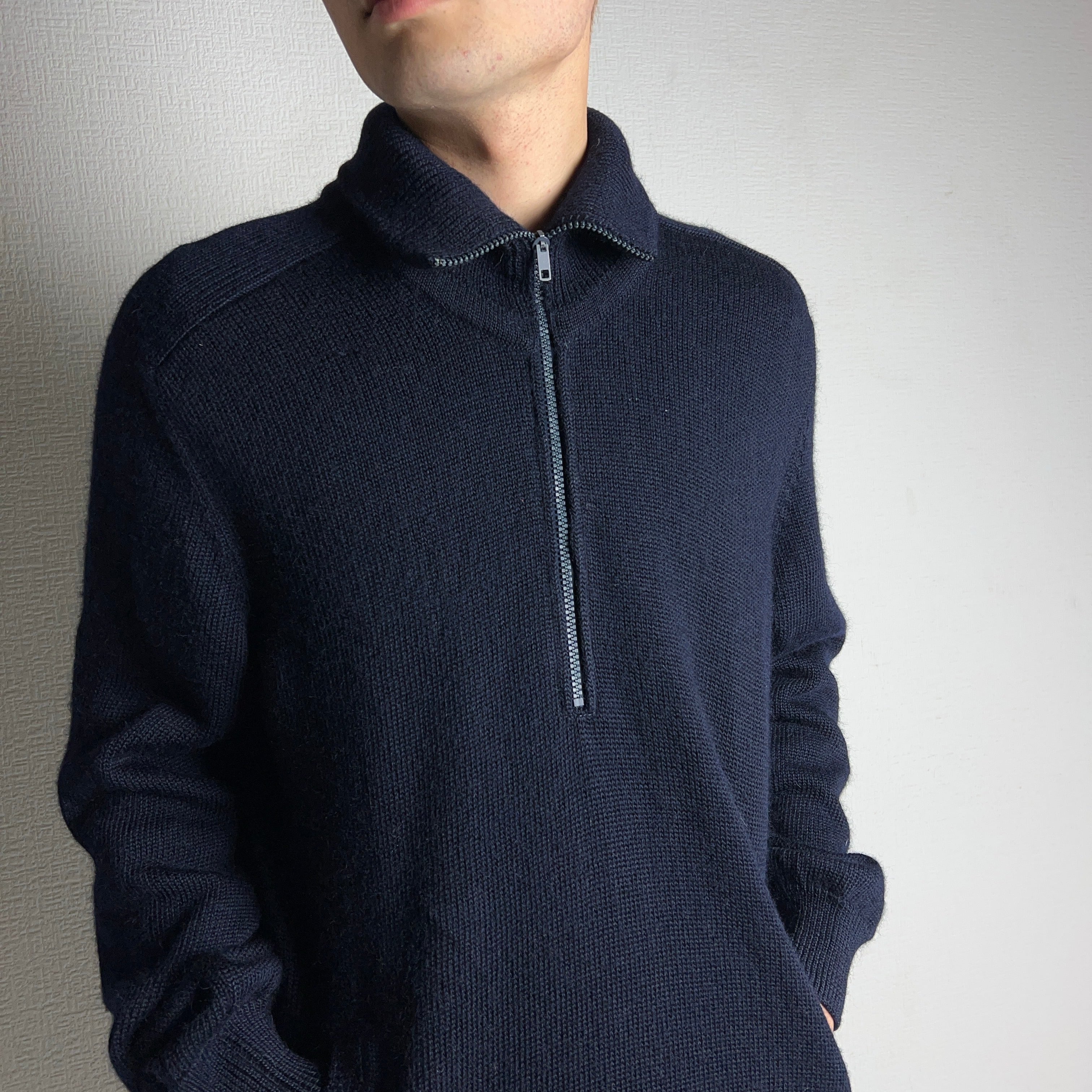 【美品】エルメネジルドゼニア　ニット　ハーフジップ　大きいサイズ　千鳥格子　XL 1980's Ermenegildo Zegna Half Zip Knit Sweater 80年代