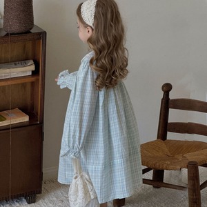 秋レース襟チェック柄ワンピース
