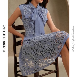 リボン付きアイレットAラインワンピース W0030