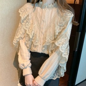 【S-2XL】2色展開 レースフリルブラウス