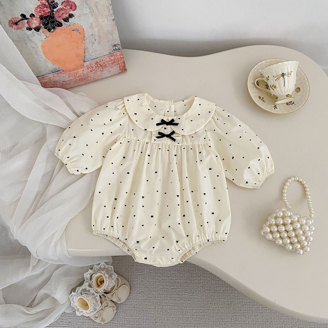 【BABY】蝶結びドットロンパース