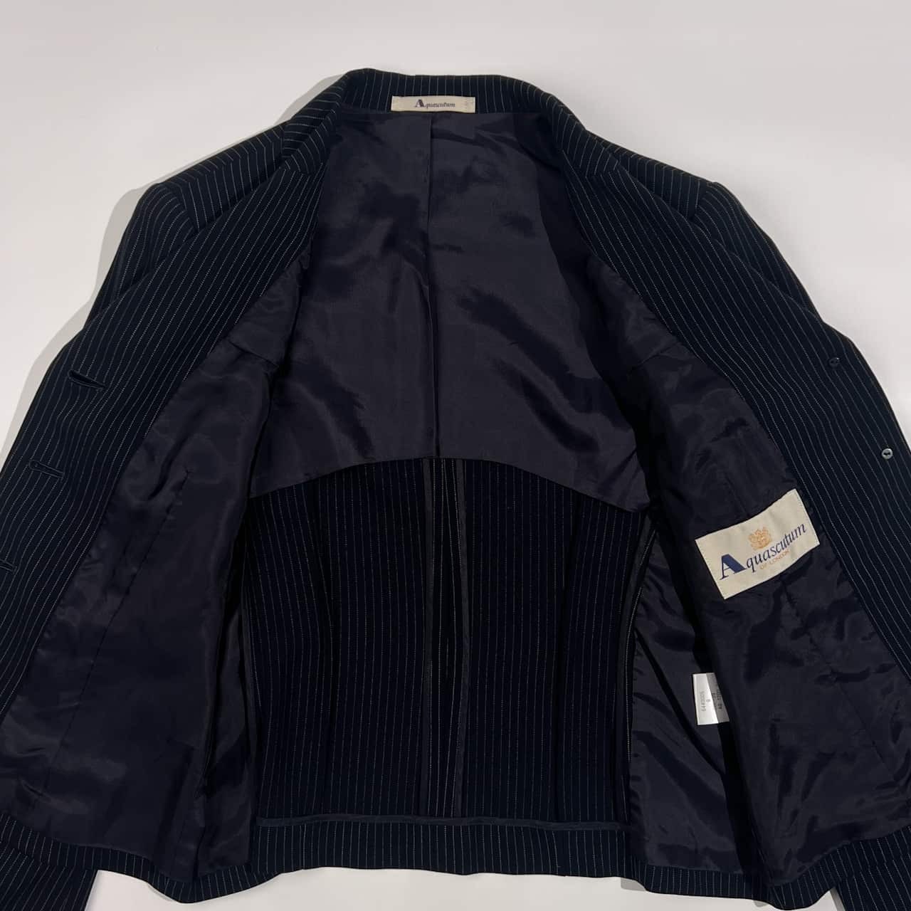 上下 Aquascutum アクアスキュータム ストライプ ジャケット スカート セットアップ スーツ (上)9(下)11/ネイビー系 レディース レナウン ビンテージ