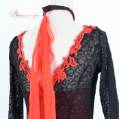 社交ダンス 衣装 セキネ SEKINE スタンダードドレス ワンピース ドレス スタンダード レール フリル 赤 黒 デモ パーティ 発表会 上品 日本製 ブラック系 レッド系 おしゃれ レース調