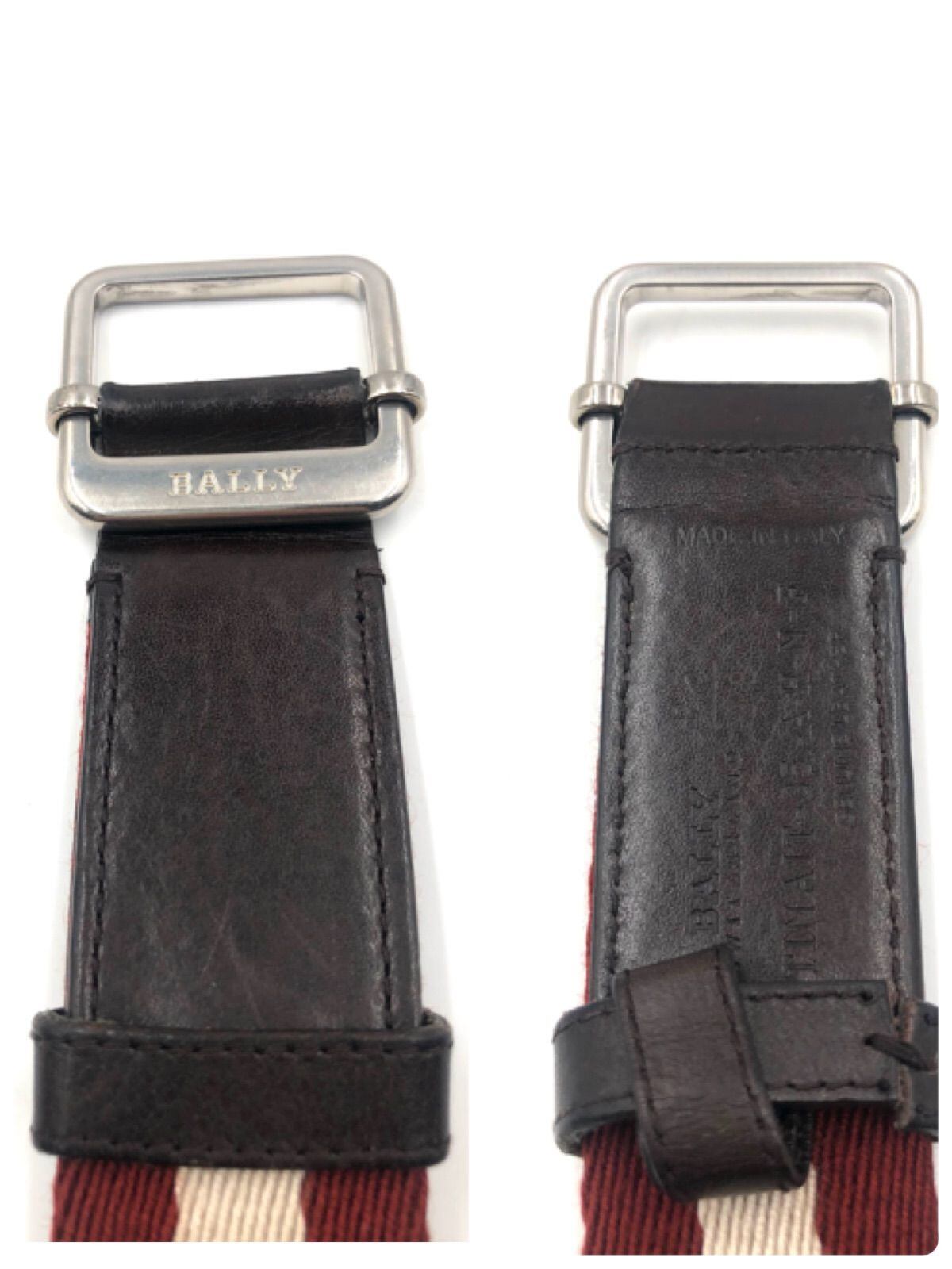 □美品□BALLY バリー バリーストライプ ベルト キャンバス ブラウン
