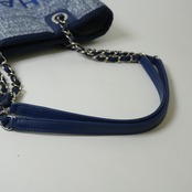 CHANEL シャネル ドーヴィルPM キャンバスxレザー チェーントートバッグ ブルー シルバー金具 25番台