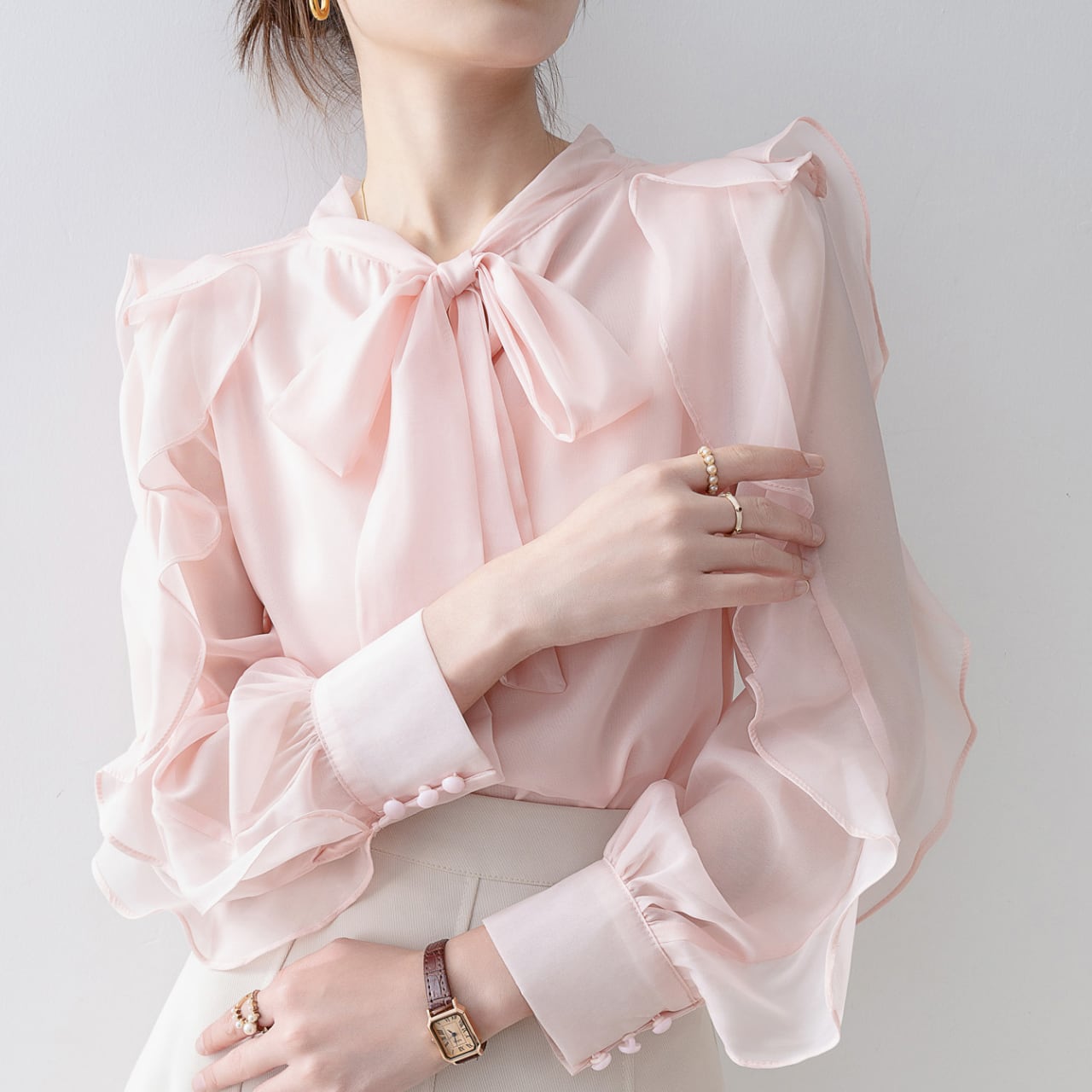 フェアリー シフォン フリルブラウス