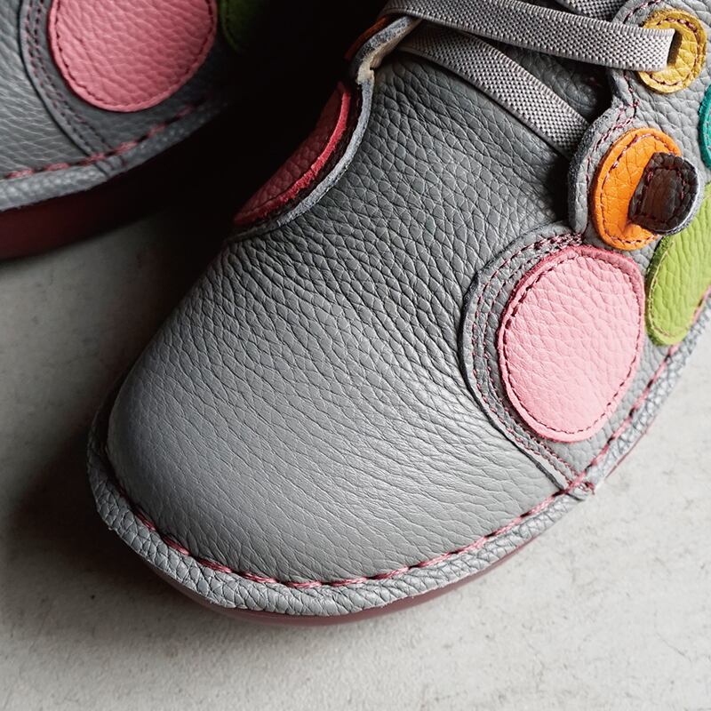 Estacion エスタシオン 水玉モチーフ本革レースアップショートブーツ